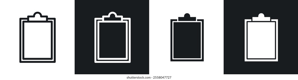 Clipboard icons pack in black and white filled and outlined versions.