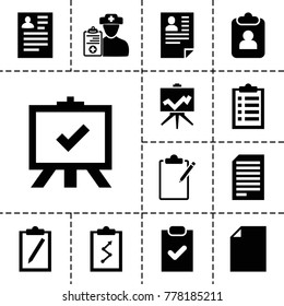 Clipboard icons. set of 13 editable filled clipboard icons such as resume, board, paper, checklist