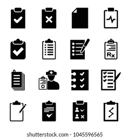 Clipboard icons. set of 16 editable filled clipboard icons such as paper, check list, checklist