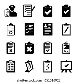 Clipboard icons set. set of 16 clipboard filled icons such as resume, board, check list, doctor prescription