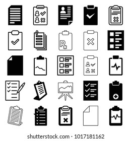 Clipboard icons. set of 25 editable filled and outline clipboard icons such as paper, checklist, check list, resume