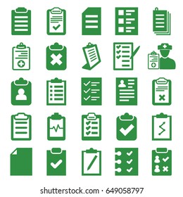 Clipboard icons set. set of 25 clipboard filled icons such as resume, check list, paper, doctor prescription