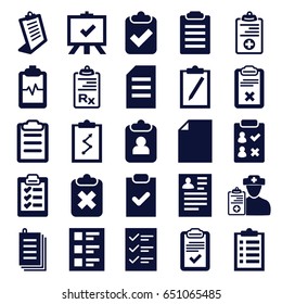 Clipboard icons set. set of 25 clipboard filled icons such as resume, board, paper, doctor prescription, checklist