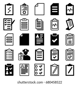 Clipboard icons set. set of 25 clipboard filled and outline icons such as resume, check list, doctor prescription, checklist