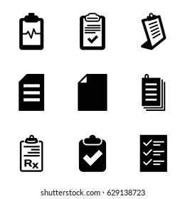 Clipboard icons set. set of 9 clipboard filled icons such as paper