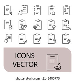 Clipboard icons set . Clipboard pack symbol vector elements for infographic web