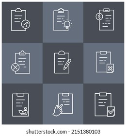 Clipboard icons set . Clipboard pack symbol vector elements for infographic web