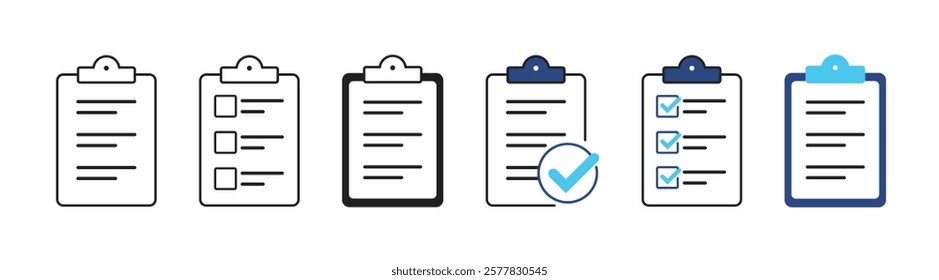 Clipboard icons set. Quality check line sign. Checklist flat line icon. Form icon.