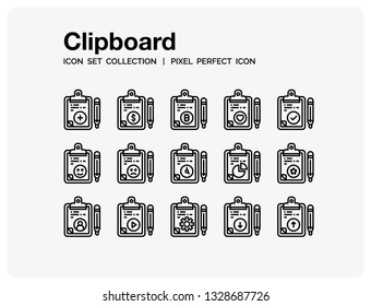 Clipboard Icons Set. UI Pixel Perfect Well-crafted Vector Thin Line Icons. The illustrations are a vector.