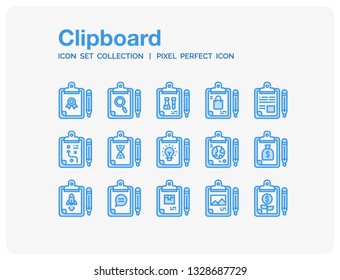 Clipboard Icons Set. UI Pixel Perfect Well-crafted Vector Thin Line Icons. The illustrations are a vector.