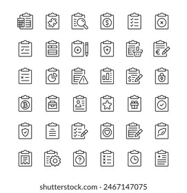 Clipboard icons set. Vector line icons. Black outline stroke symbols