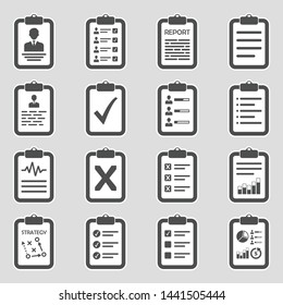 Clipboard Icons. Sticker Design. Vector Illustration.