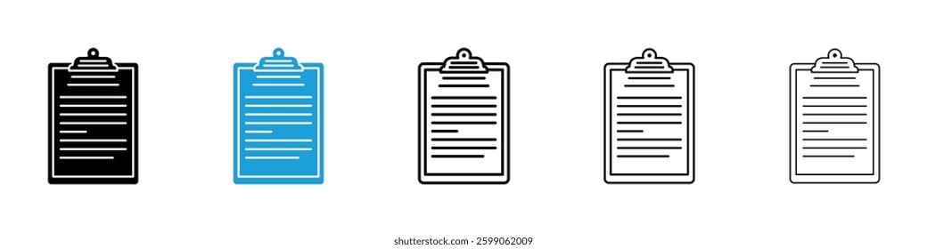 Clipboard icons vector illustrations in black and blue colors for web and ui designs