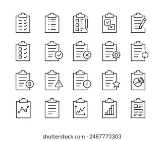 Clipboard Icons - Vector Line. Editable Stroke.