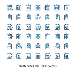 Clipboard icons. Vector line icon set. Modern outline design. Blue concept