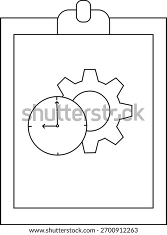 Clipboard image showing a clock overlapping with a gear in simple lines