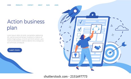 Clipboard with information report, with data. Website for working with action business plan vector illustration. Businesswoman checks document on clipboard. Woman works with papers and data checklist