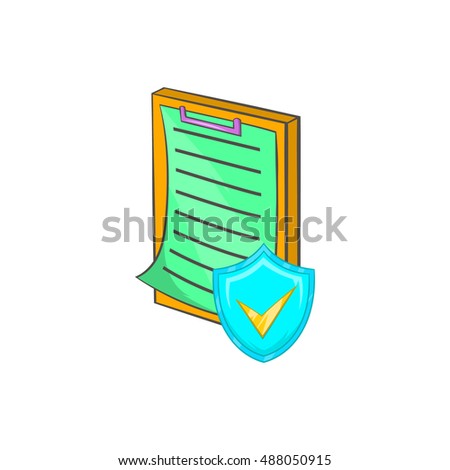 Clipboard with insurance form icon in cartoon style on a white background