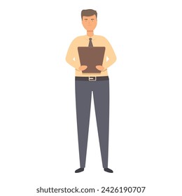 Clipboard inventory icon cartoon vector. Manager person. Mail structure cart