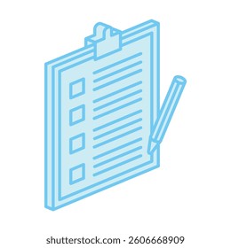 Clipboard isometric 3D blue color icon, mini illustration. use for modern concept, print, UI, UX kit, web and app development. Vector EPS 10, related to learning and education, science