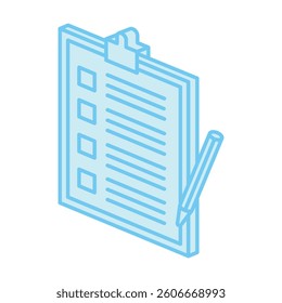 Clipboard isometric 3D blue color icon, mini illustration. use for modern concept, print, UI, UX kit, web and app development. Vector EPS 10, related to learning and education, science