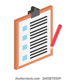 Clipboard isometric 3D icon, mini illustration. use for modern concept, print, UI, UX kit, web and app development. Vector EPS 10, related to learning and education, science