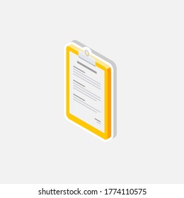 Clipboard Isometric left view - White Stroke+Shadow icon vector isometric. Flat style vector illustration.