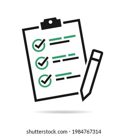 Clipboard line checklist. Document with checkmark and pen. Task done. Illustration vector
