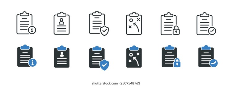 Coleção de ícones sólidos da linha da área de transferência e do glifo. Ilustração de vetor de série de símbolos e ícones mínimos