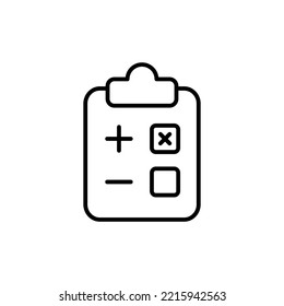 Clipboard line icon. Check mark, Plus, minus, add, delete, tick, cross, to do list, tablet, confirm, cancel. Office concept. Vector line icon for Business and Advertising