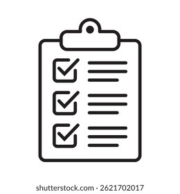 Ícone da linha da área de transferência. Ícone da linha da lista de verificação.