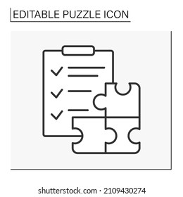  Clipboard line icon. Puzzle assembly. Intellectual game. Puzzle concept. Isolated vector illustration. Editable stroke
