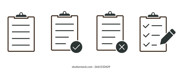 Icono de línea de Portapapeles con fondo blanco. Ilustración de stock de Vector de símbolo de línea de tarea.