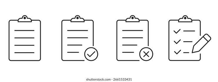 Ícone da linha da área de transferência com fundo branco. Ícone da linha da tarefa símbolo vetorial ilustração de estoque.