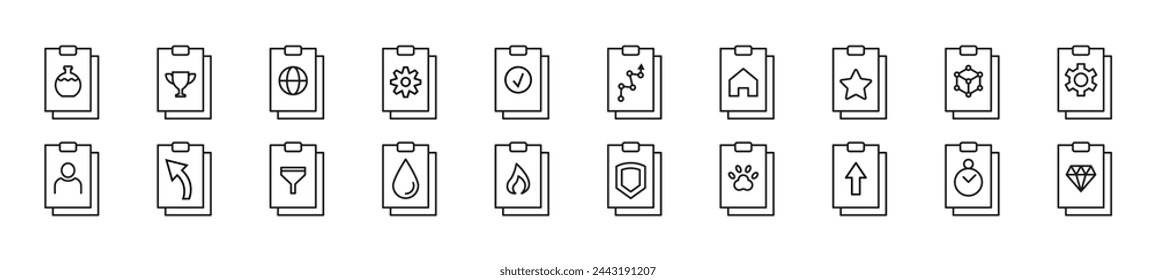 Clipboard line icons collection. Editable stroke. Simple linear illustration for web sites, newspapers, articles book