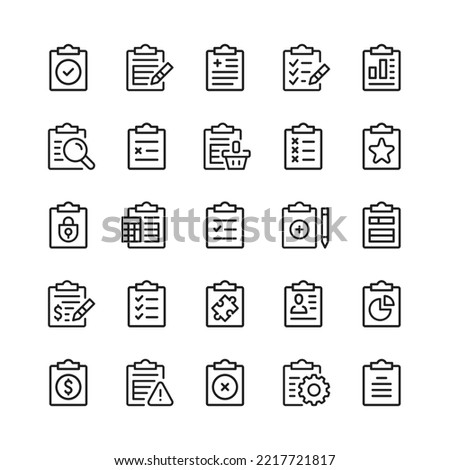 Clipboard line icons. Outline symbols. Vector line icons set