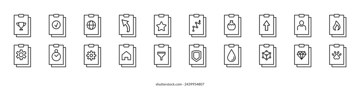 Clipboard linear vector icons collection. Editable stroke. Simple linear illustration for web sites, newspapers, articles book