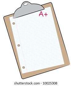 clipboard with lined paper marked with A+ - making the grade - vector