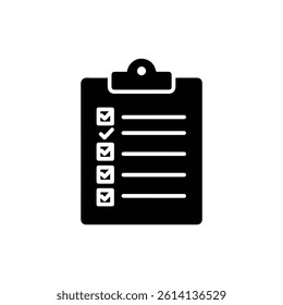 Clipboard with List and Checkmarks Task Management Flat Black Icon