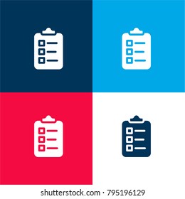 clipboard with list four color material and minimal icon logo set in red and blue