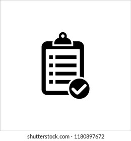 Clipboard list icon. Black isolated clipboard symbol with list and checkbox.