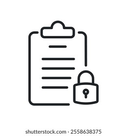 Clipboard, lock document thin line icons. Perfect pixel on transparent background