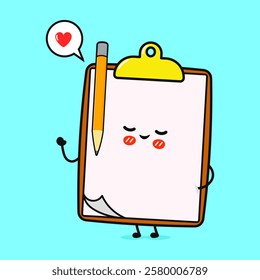 Clipboard in Love Cute Cartoon Clipboard Character with Pencil and Happy Expression