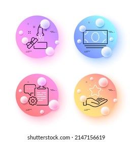 Clipboard, Loyalty program and Innovation minimal line icons. 3d spheres or balls buttons. Cash money icons. For web, application, printing. Edit document, Bonus star, Crowdfunding. Vector