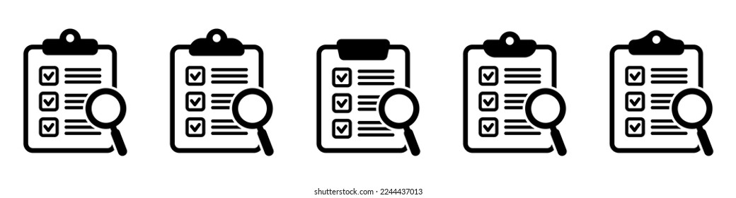 Clipboard with magnifier loupe icon, business concept. Analysis, analyzing icon. File search icon, document search, vector isolated.