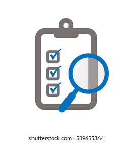Clipboard with a magnifier symbolizing assessment checklist