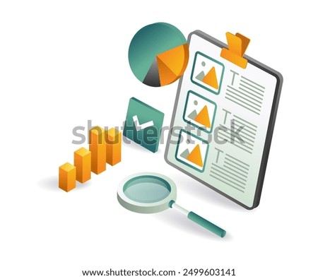 A clipboard with a magnifying glass and a chart, perfect for analyzing data and conducting research