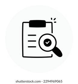 Clipboard with a magnifying glass icon. Search clipboard. Clipboard search. Magnifying glass clipboard. Document search. Vector icon with editable stroke.