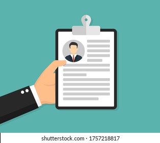 Clipboard with man silhouette icon. Interview concept in a flat style. Vector illustration.