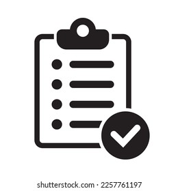 Portapapeles con icono de marca en estilo plano aislado en segundo plano. Símbolo de signo de lista de comprobación para diseño de sitio web y aplicación.